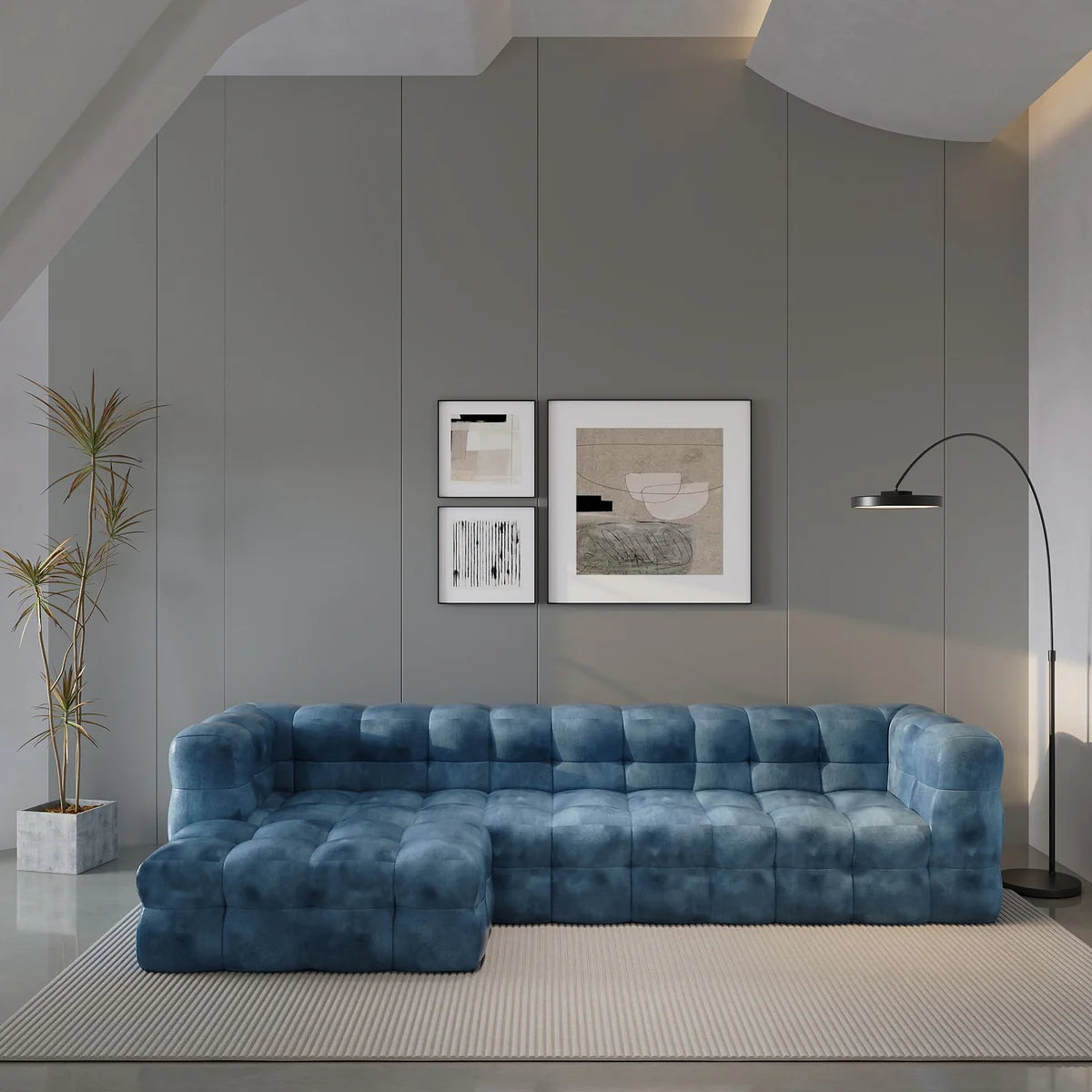 Boxen L-Shape Sofa / Cotton Velvet
