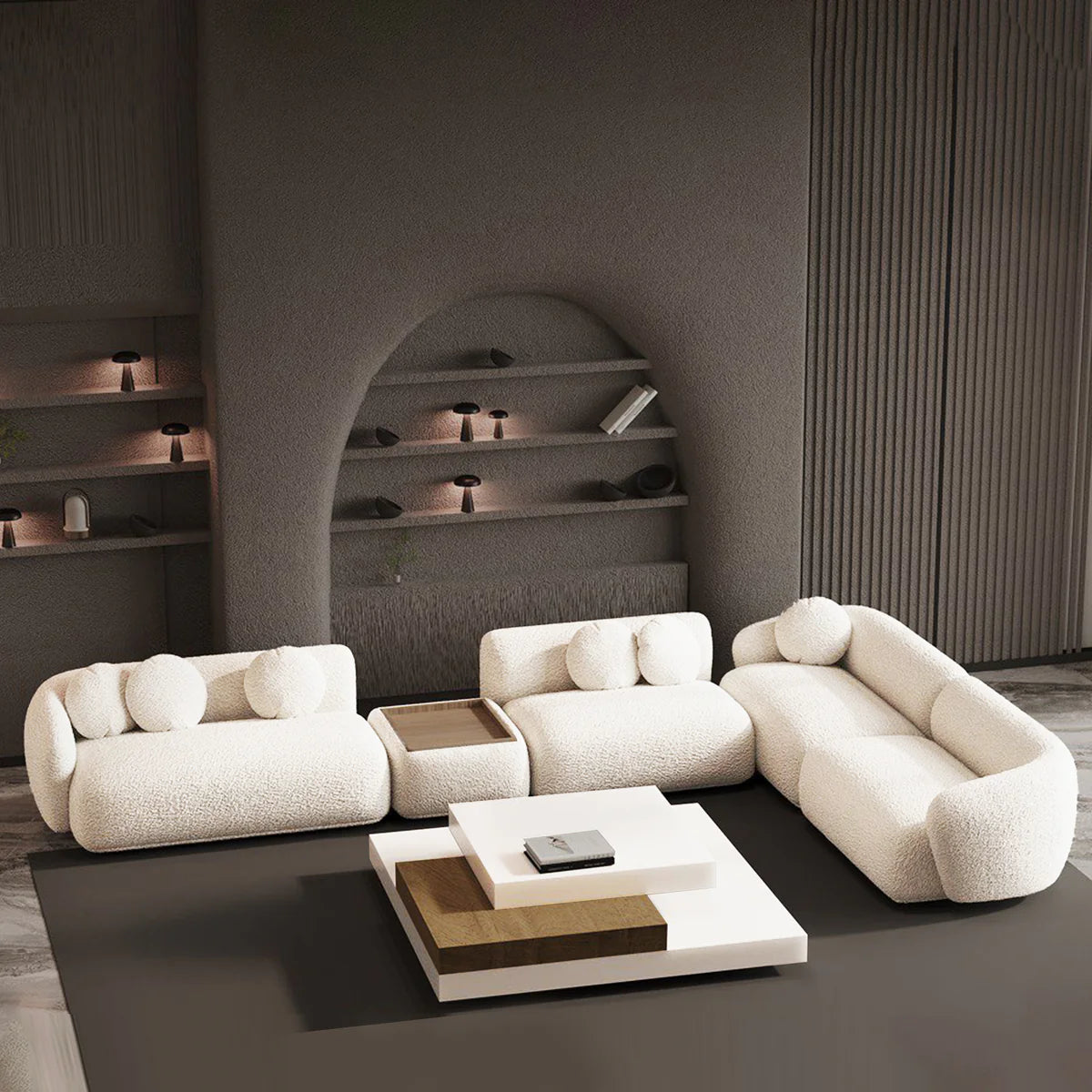 Capover L-Shaped Modular Sofa / White Boucle